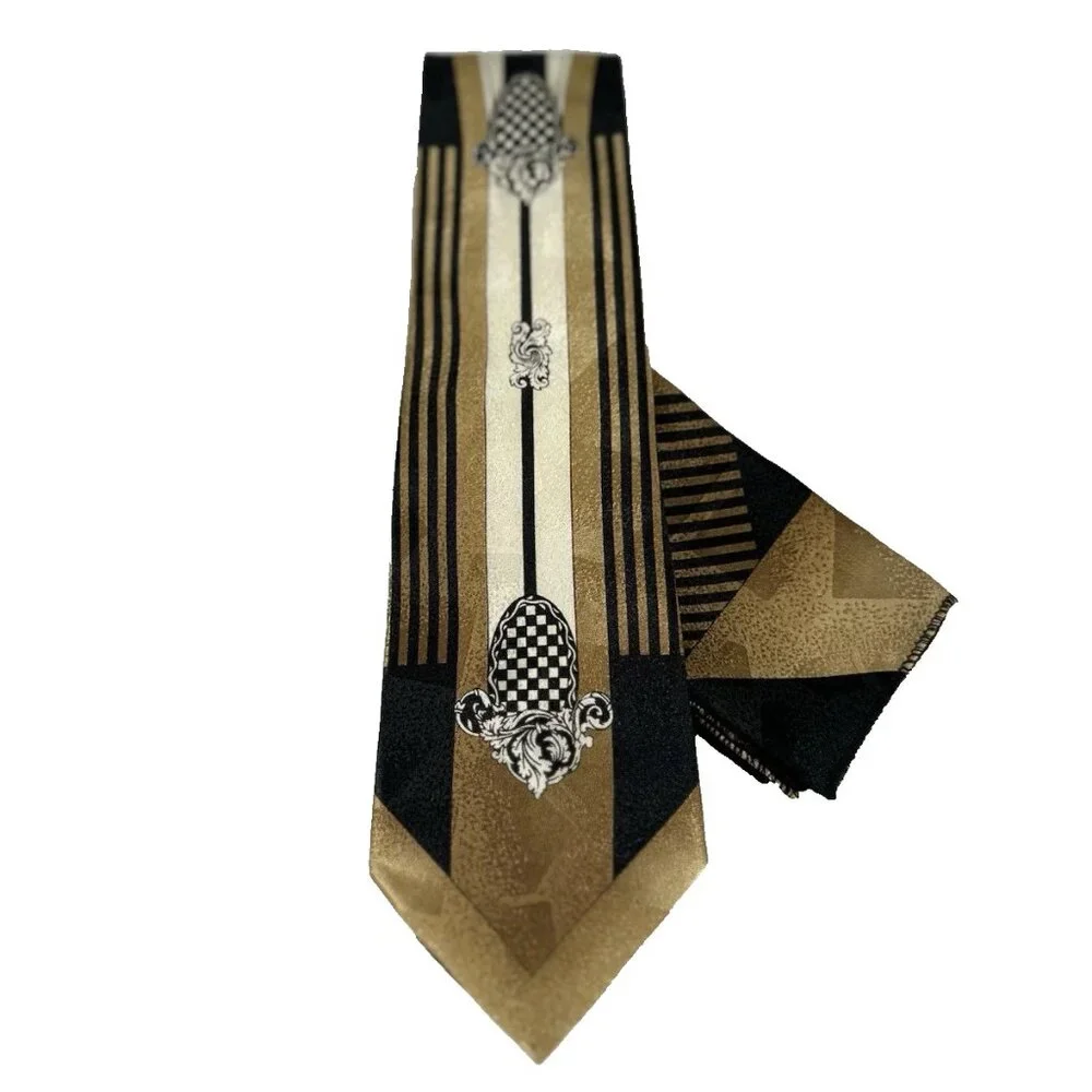 Da Ciro Boys Tie Hanky Set Mustard Cream Black 3